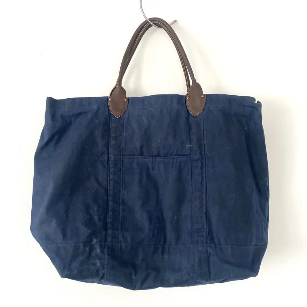 Accessories Unlimited Waxed Canvas Tote Bag XL Navy Blue Nautical Coastal Chic